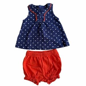 Navy Polka Dot Sleeveless Shirt With Matching Shorts Size 3M